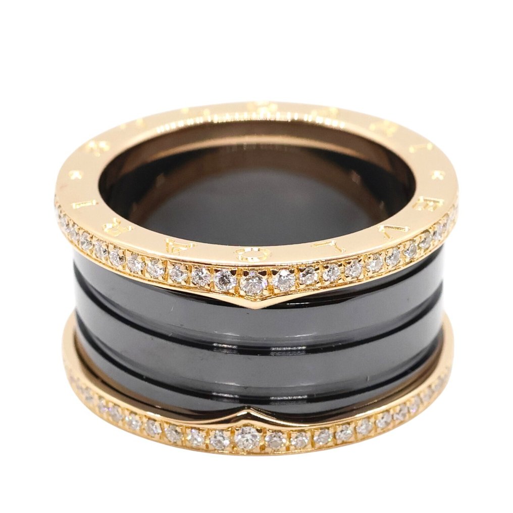 Bvlgari - 戒指 - B.zero 1 - 18 克拉 玫瑰金, 陶瓷 - 铺镶钻石 #1.0