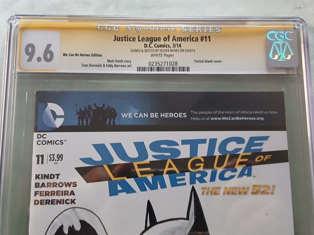 Justice League of America (Vol. 3) #11 - We Can Be Heroes Blank Variant - Signed & Sketch by Oliver Banks - 1 Signed graded comic - First edition - 2014 - CGC 9.6 #2.1