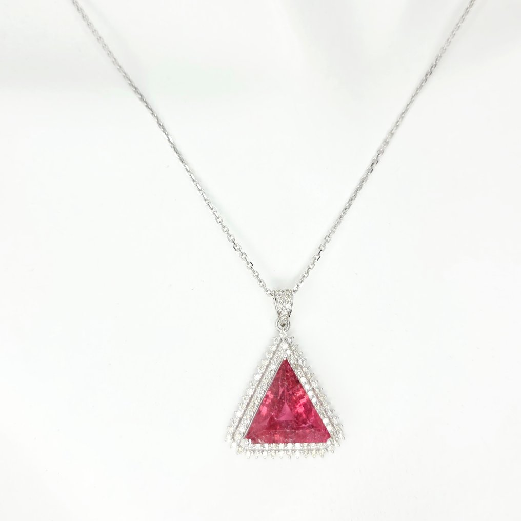 Sans prix de réserve - Collier avec pendentif - 14 carats Or blanc -  9.48ct. tw. Tourmaline - Diamant #3.2