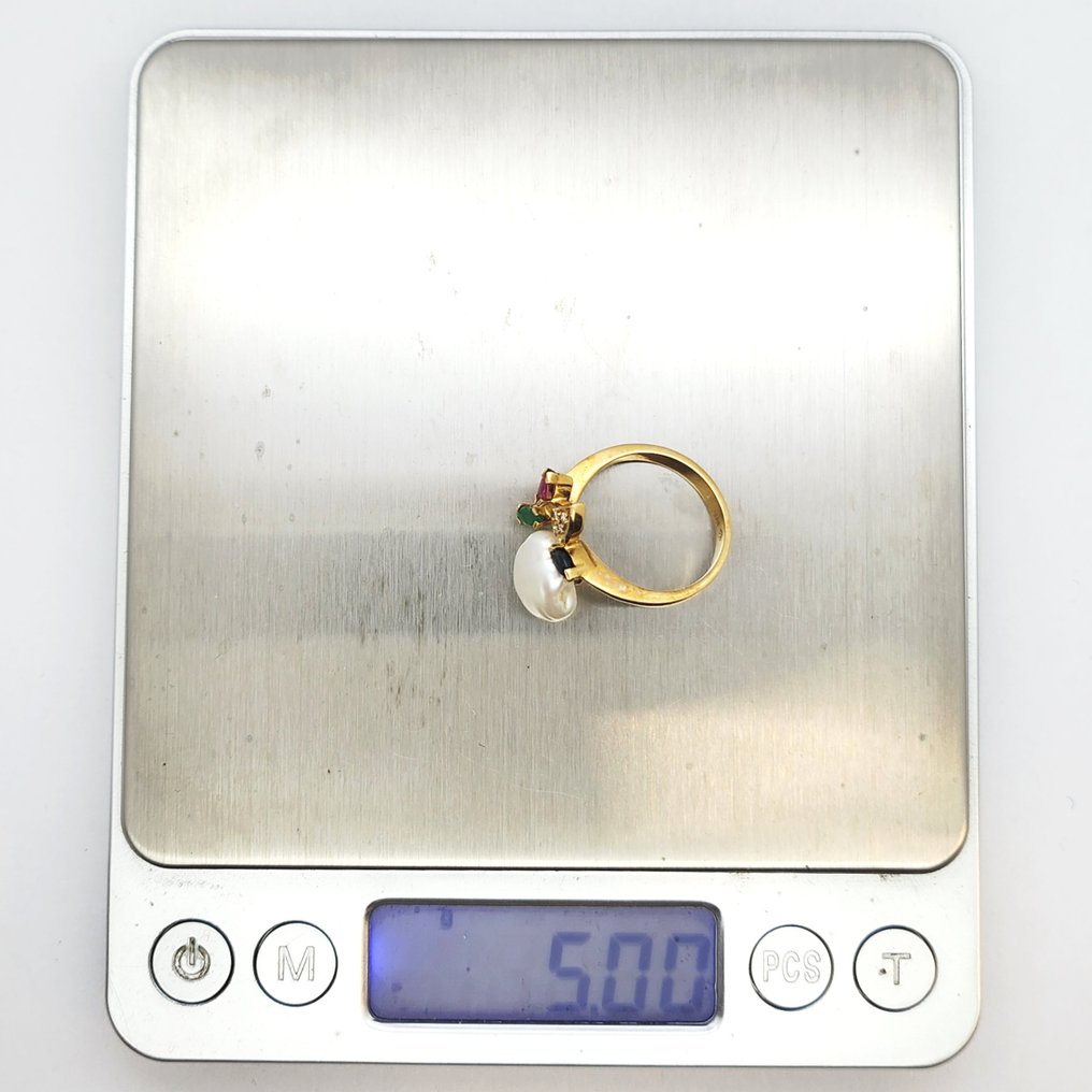 Δαχτυλίδι - 18 καράτια Κίτρινο χρυσό - 0.06ct. tw. Διαμάντι (Φυσικό) - Ζαφείρι - Perla #4.3