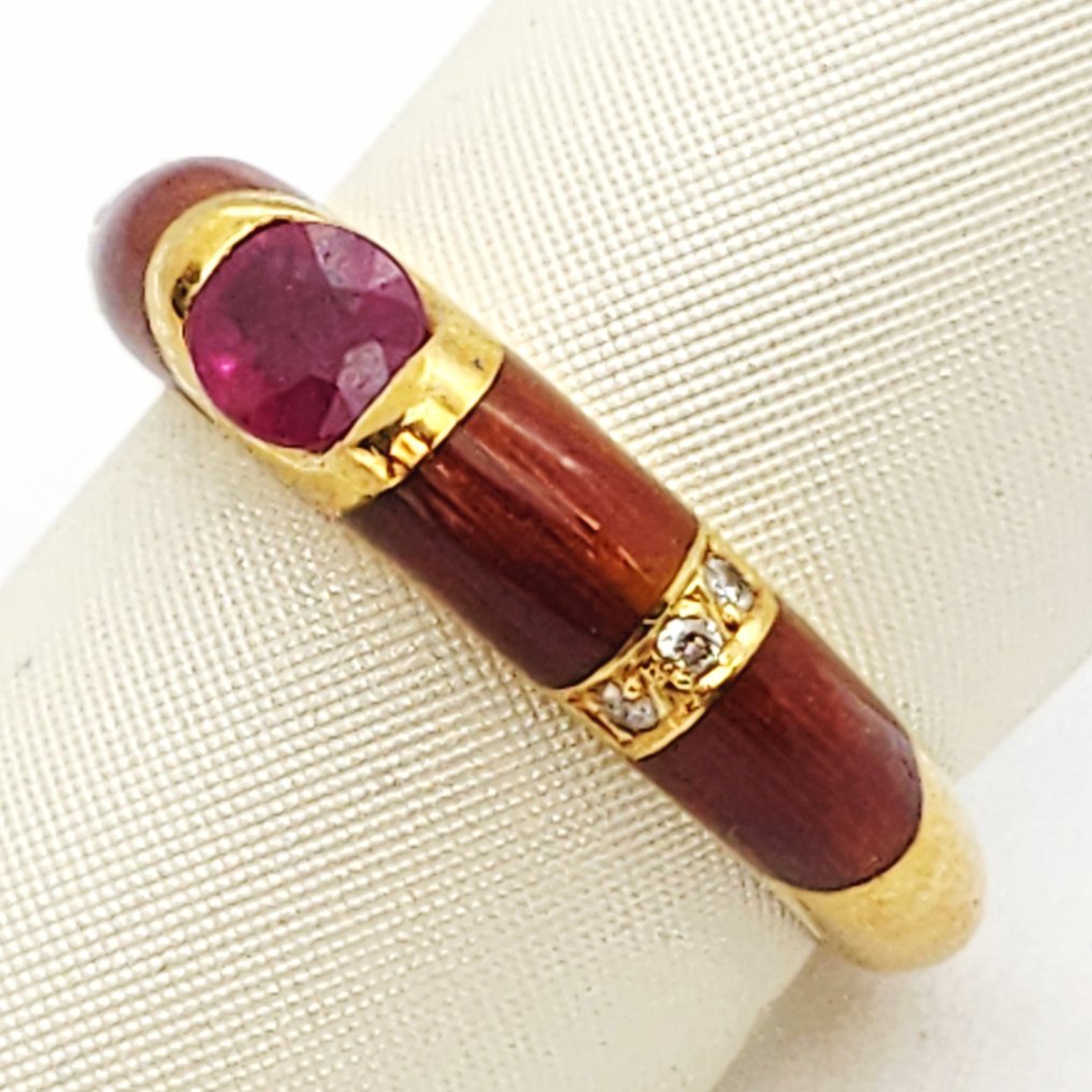 Bague - 18 carats Or jaune -  0.35ct. tw. Rubis - Diamant #2.1