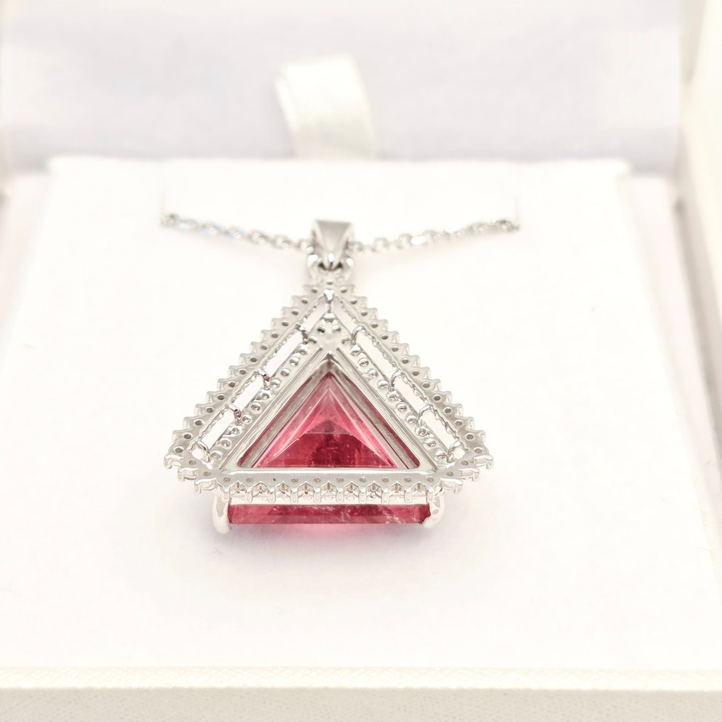 Sans prix de réserve - Collier avec pendentif - 14 carats Or blanc -  9.48ct. tw. Tourmaline - Diamant #2.1
