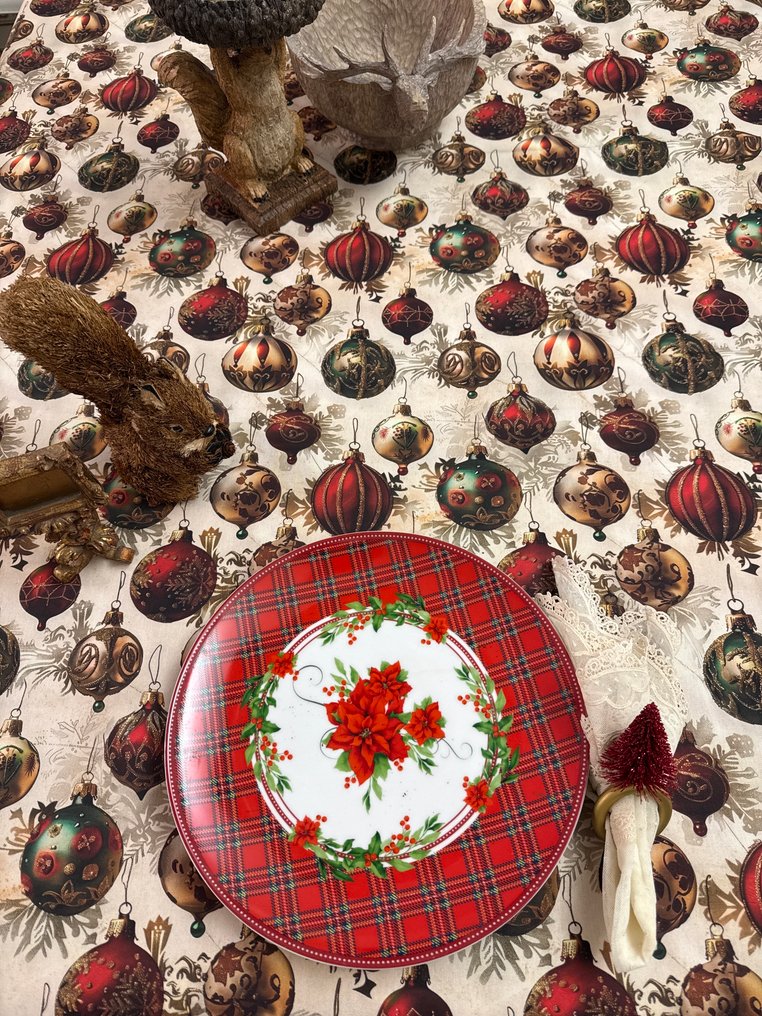 san Leucio - Toalha de mesa prestigiada com decorações natalinas vitorianas. - Toalha de mesa - 240 cm - 140 cm #1.0