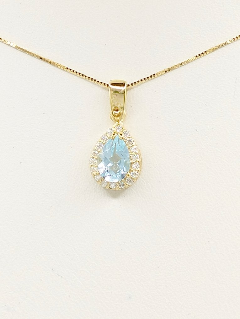 沒有保留價 - 頸鏈 - 14 克拉 黃金 海藍寶石 - 鉆石 #1.0