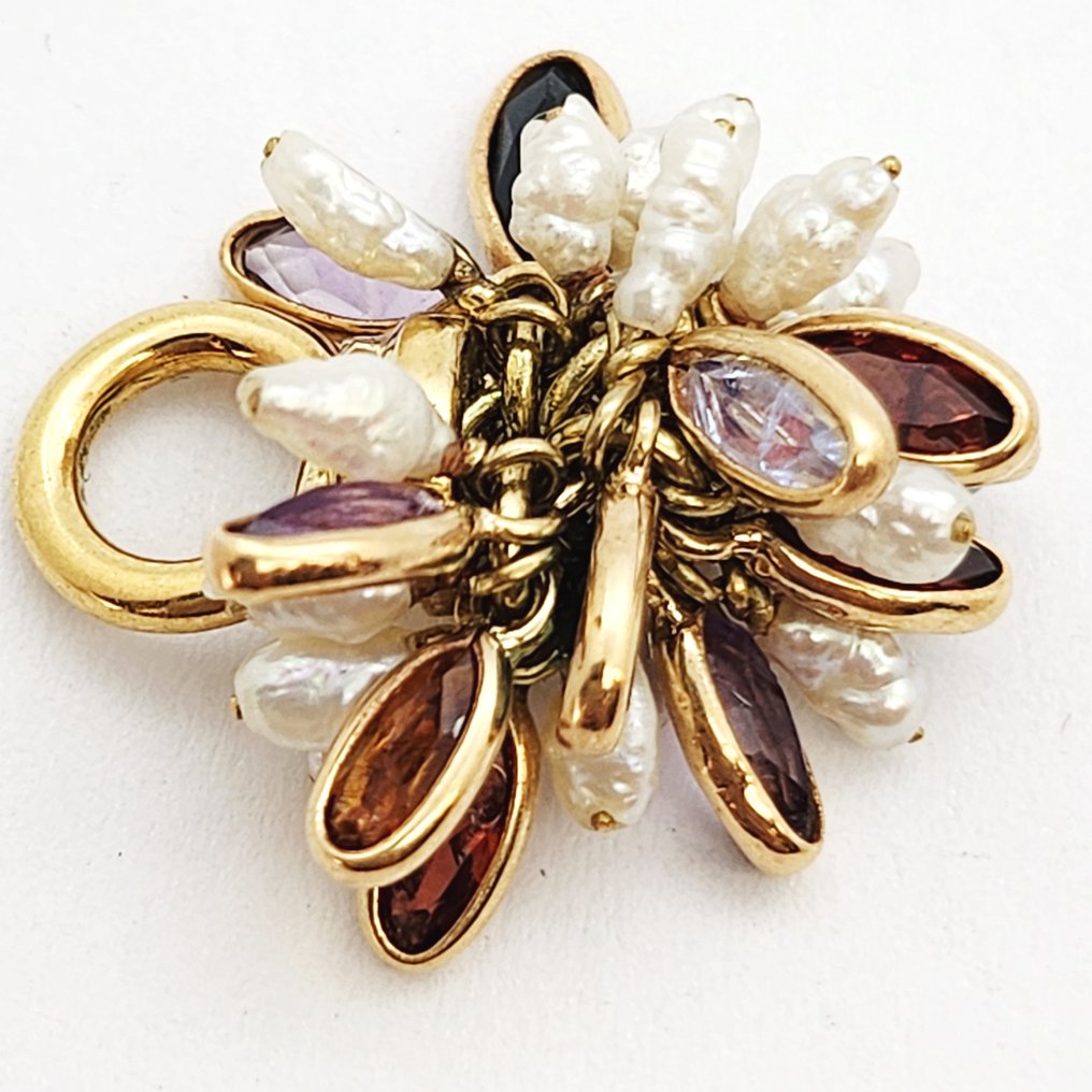 Pendentif - 18 carats Or jaune Pierre précieuse synthétique - Perle #3.2