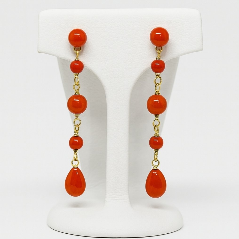没有保留价 - 耳环 - 18K包金 黄金 珊瑚 #1.0
