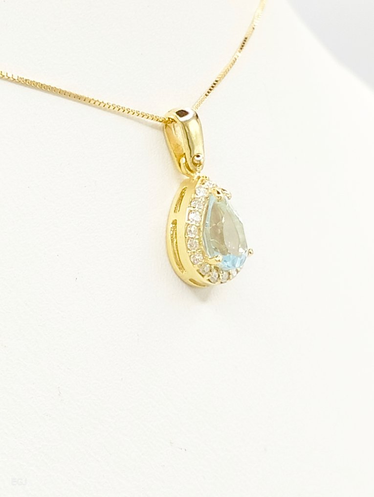 沒有保留價 - 頸鏈 - 14 克拉 黃金 海藍寶石 - 鉆石 #3.2