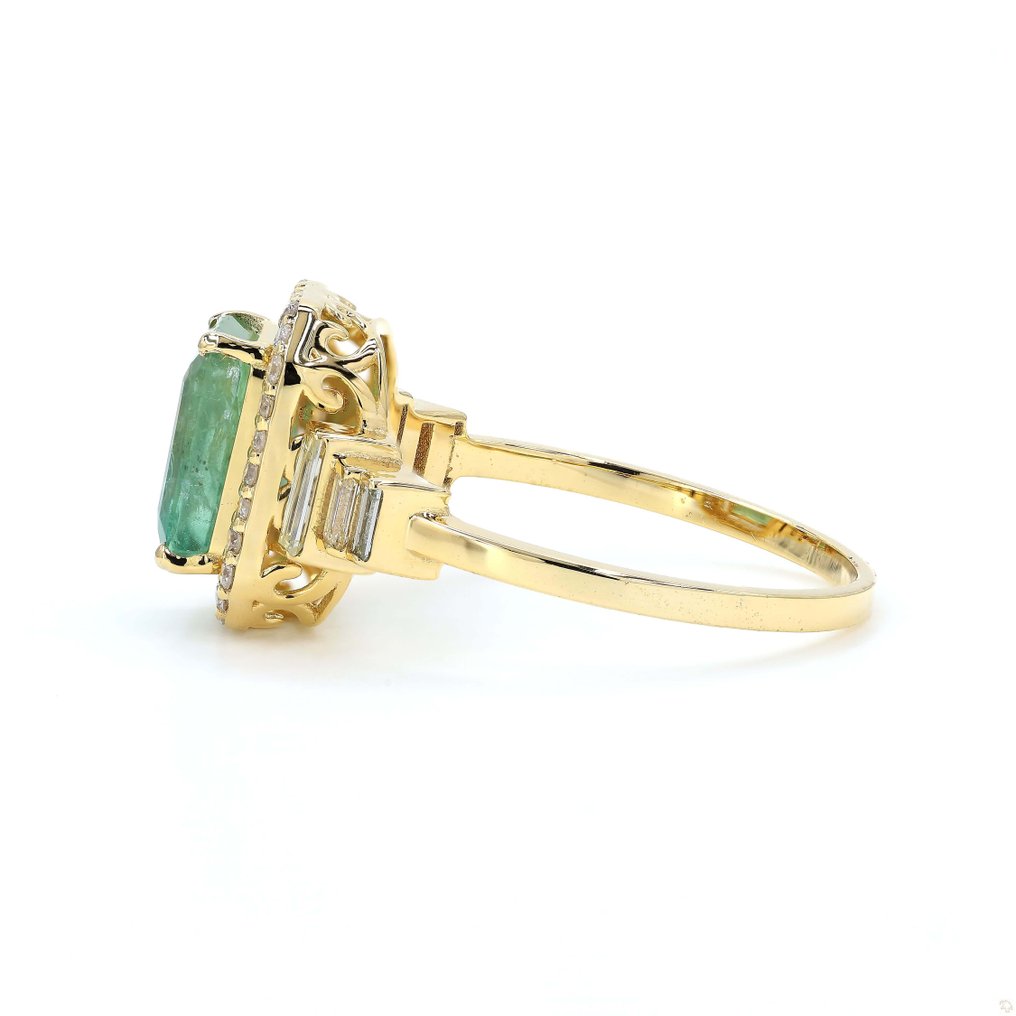 Cocktailring - 14 karat Gull - 1.78ct. tw. Smaragd - Diamant - Statement edelsten ring #3.2