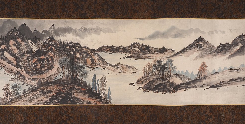 非常精美的山水手卷，签名——包括题签的托木箱 - 紙 - 日本 - 江戶時代晚期 #1.0