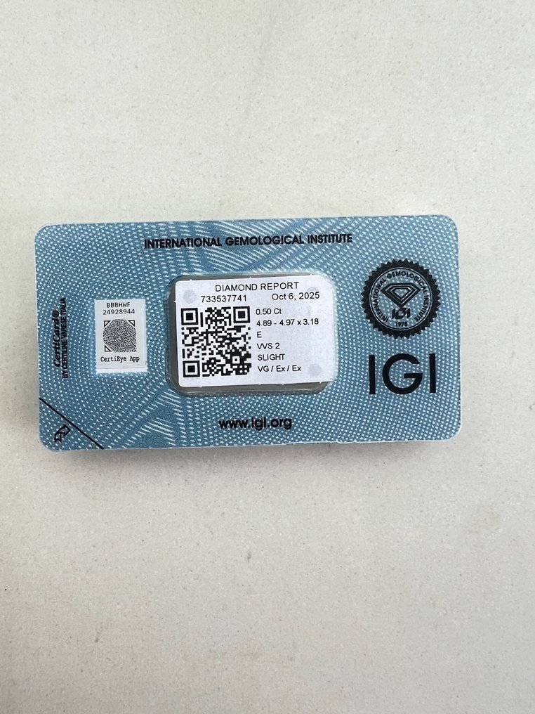 1 pcs 钻石  (天然)  - 0.50 ct - 圆形 - E - VVS2 极轻微内含二级 - 国际宝石研究院（IGI） #2.1
