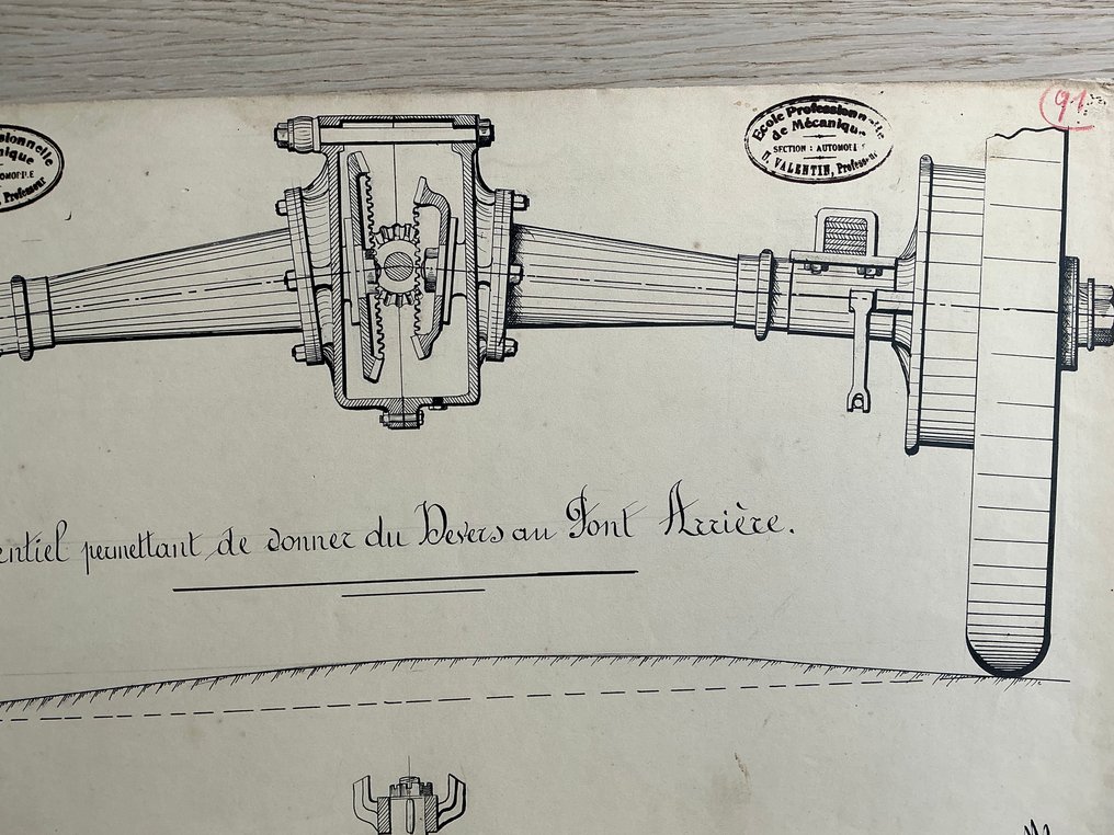 Ulysse Valentin - Originele technische tekening – “Différentiel permettant de donner du devers au pont arrière” c1920 #4.3