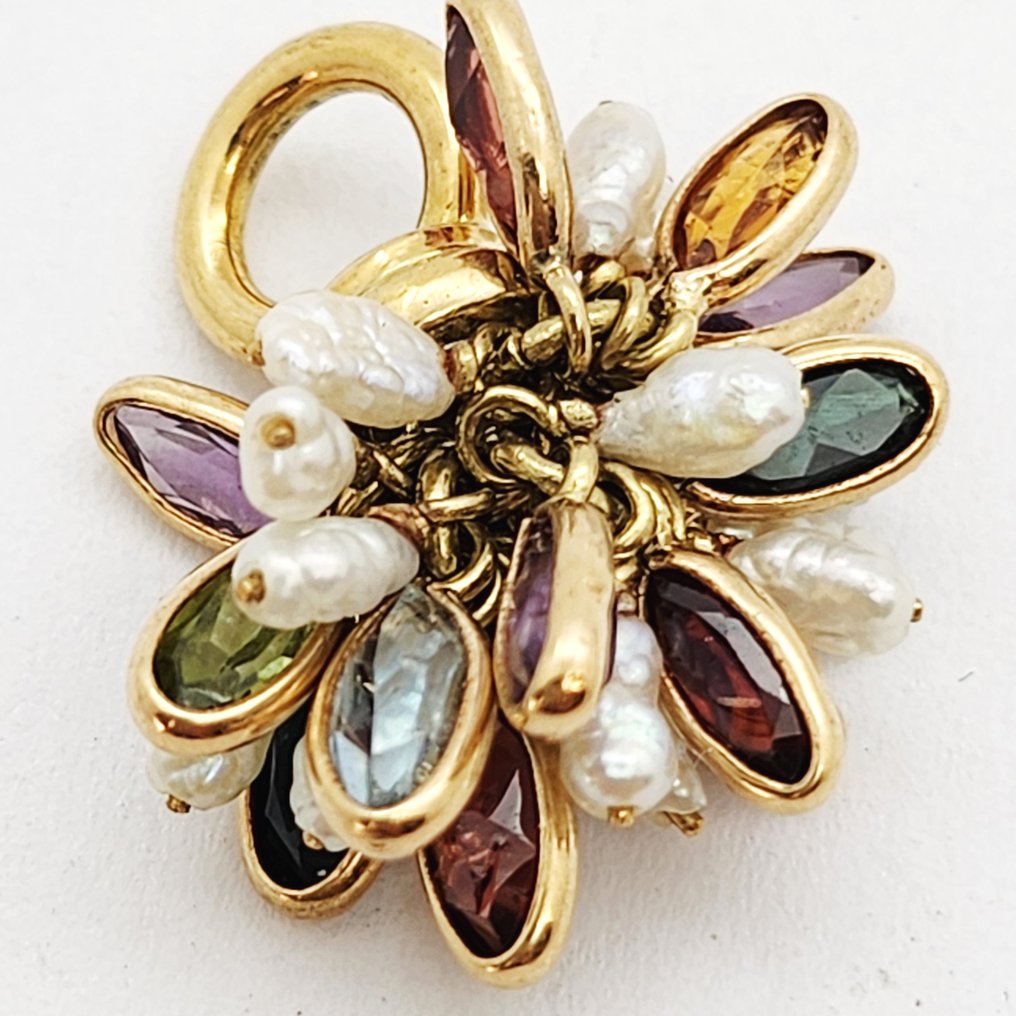 Pendentif - 18 carats Or jaune Pierre précieuse synthétique - Perle #4.3