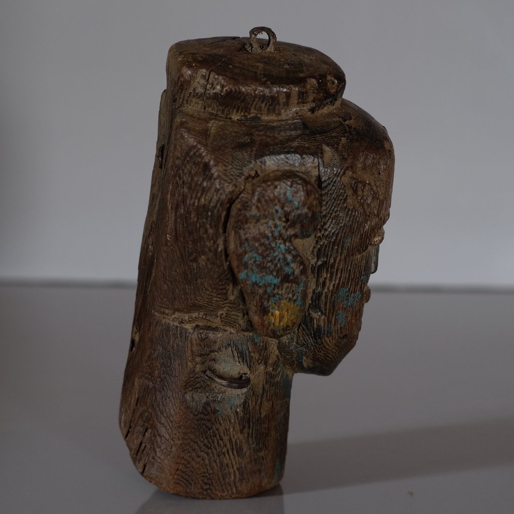 Αντίκα κεφάλι Shiva από ξύλο τικ, χειροποίητο, από την περιοχή Κονκάν της Μαχαράστρα, Ινδία. - Ξύλο - Ινδία - 19ος αιώνας #3.2