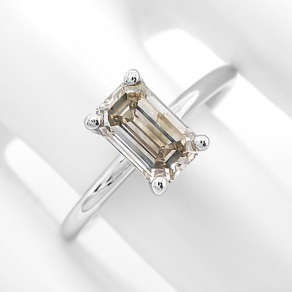 Gyűrű - 14 kt. Fehér arany -  1.22ct. tw. Gyémánt (Természetes színű) - Smaragd - IGI Certificate #2.1