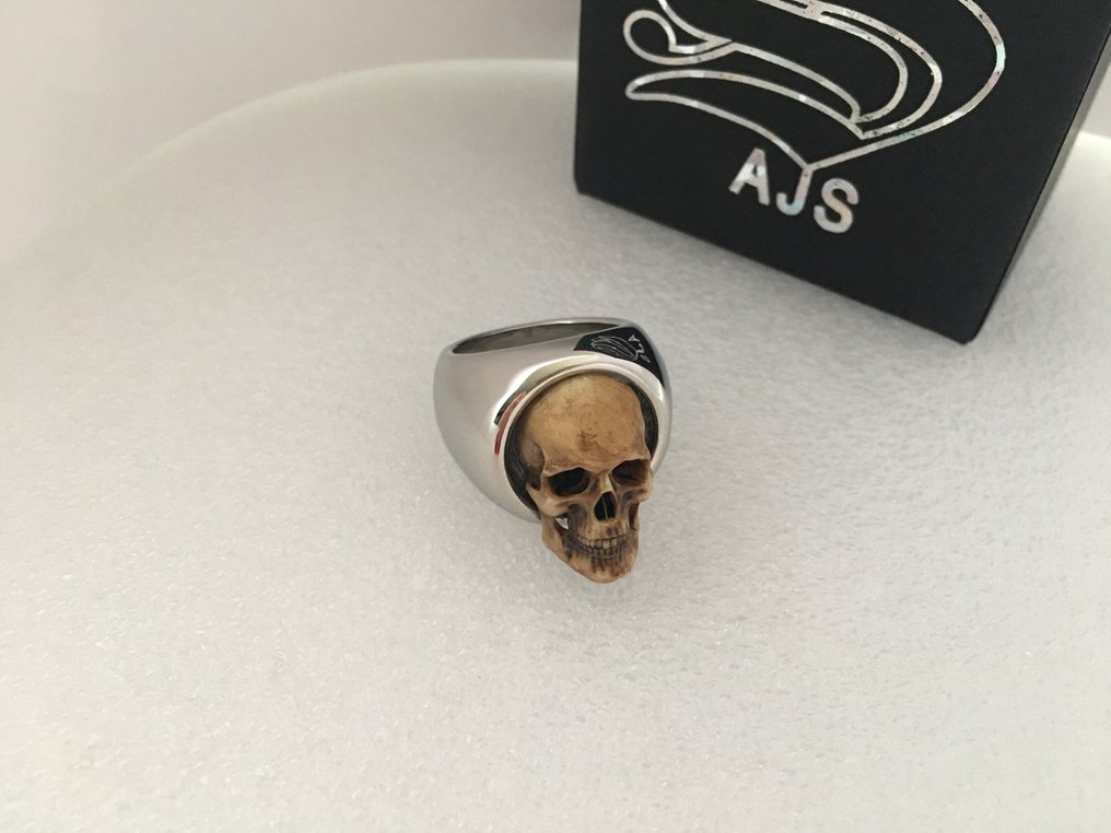 AJS - 独一无二的手工制作，重31克 - 共济会骷髅与骨头会馆纪念品印章 - 戒指 #4.3