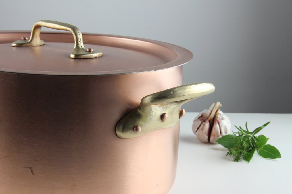 烹饪锅 -  厚壁餐厅用炖锅，容量9升，带盖，3.5毫米 - 铜, 锡, 黄铜 #3.2