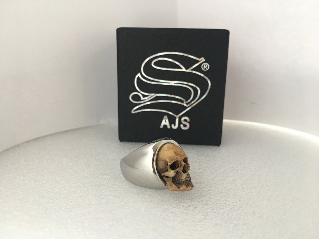 AJS - 独一无二的手工制作，重31克 - 共济会骷髅与骨头会馆纪念品印章 - 戒指 #1.0