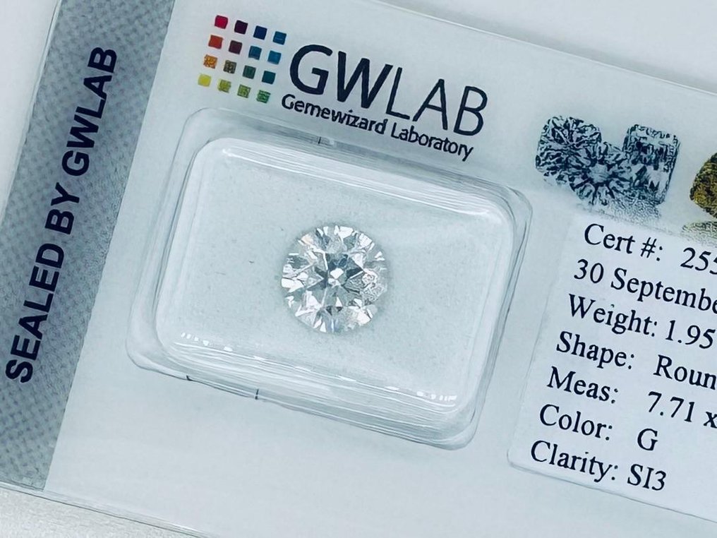 1 pcs Διαμάντι  (Φυσικό)  - 1.95 ct - Στρογγυλό - G - SI3 - Gemewizard Gemological Laboratory (GWLab) #1.0