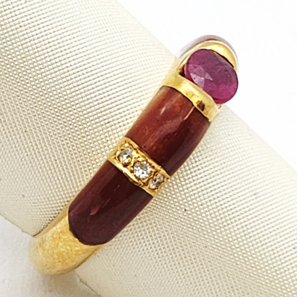 Bague - 18 carats Or jaune -  0.35ct. tw. Rubis - Diamant #1.0