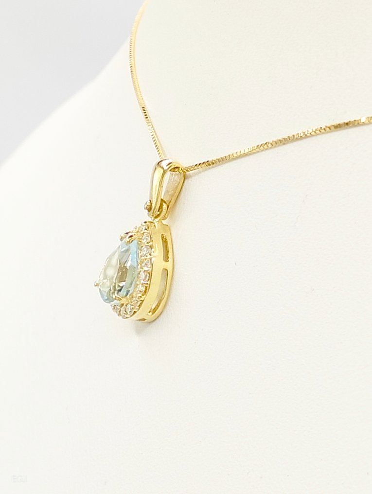 沒有保留價 - 頸鏈 - 14 克拉 黃金 海藍寶石 - 鉆石 #2.1