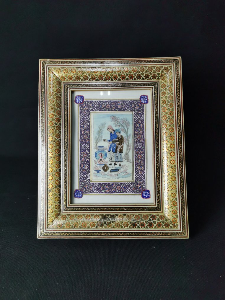 Placca a muro in miniatura - Legno e mosaico, Osso - Middle East - second half 20th century #1.0