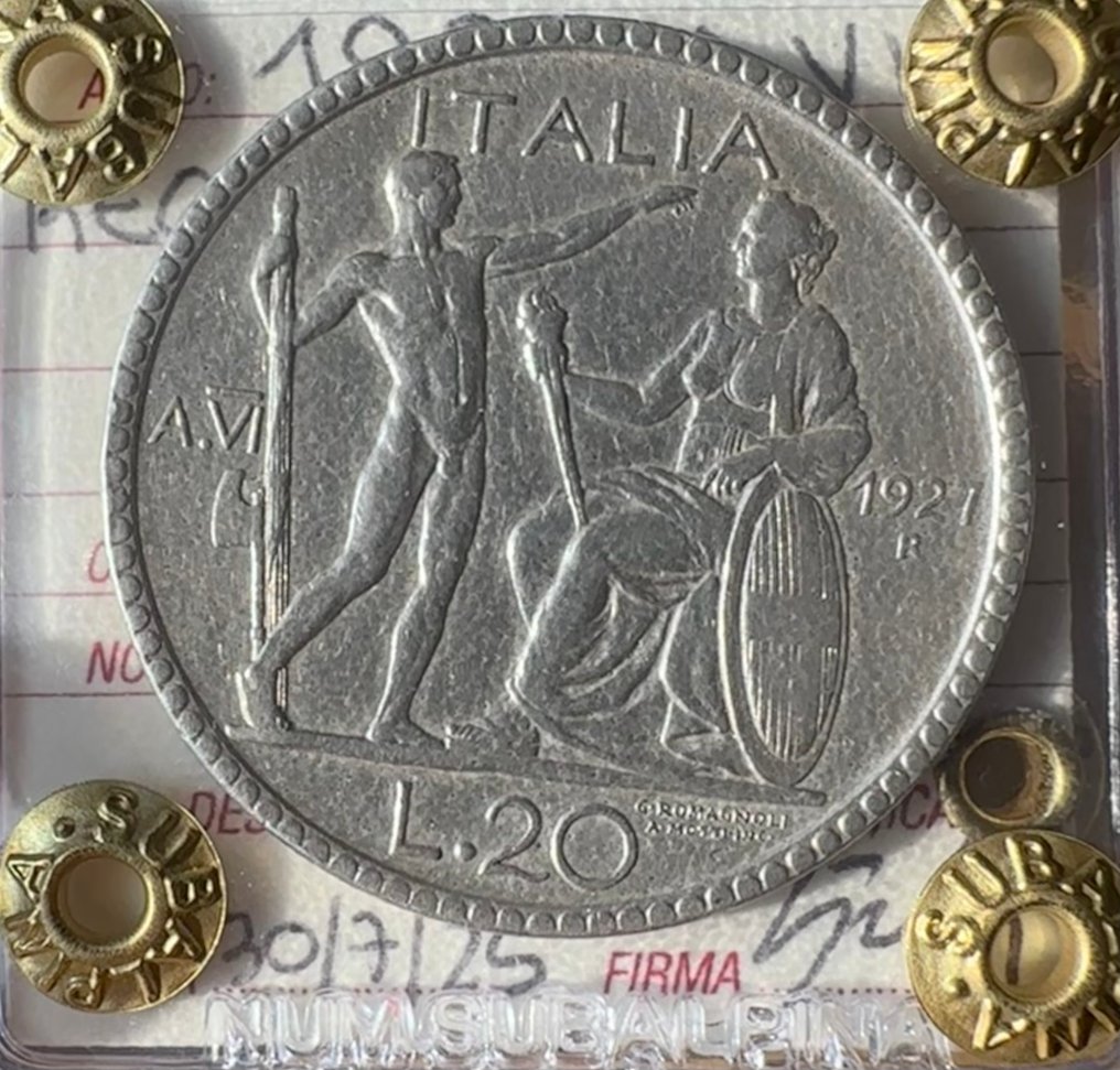 意大利， 王国 Vittorio Emanuele III. 20 Lire 1927 "Littore" #1.0