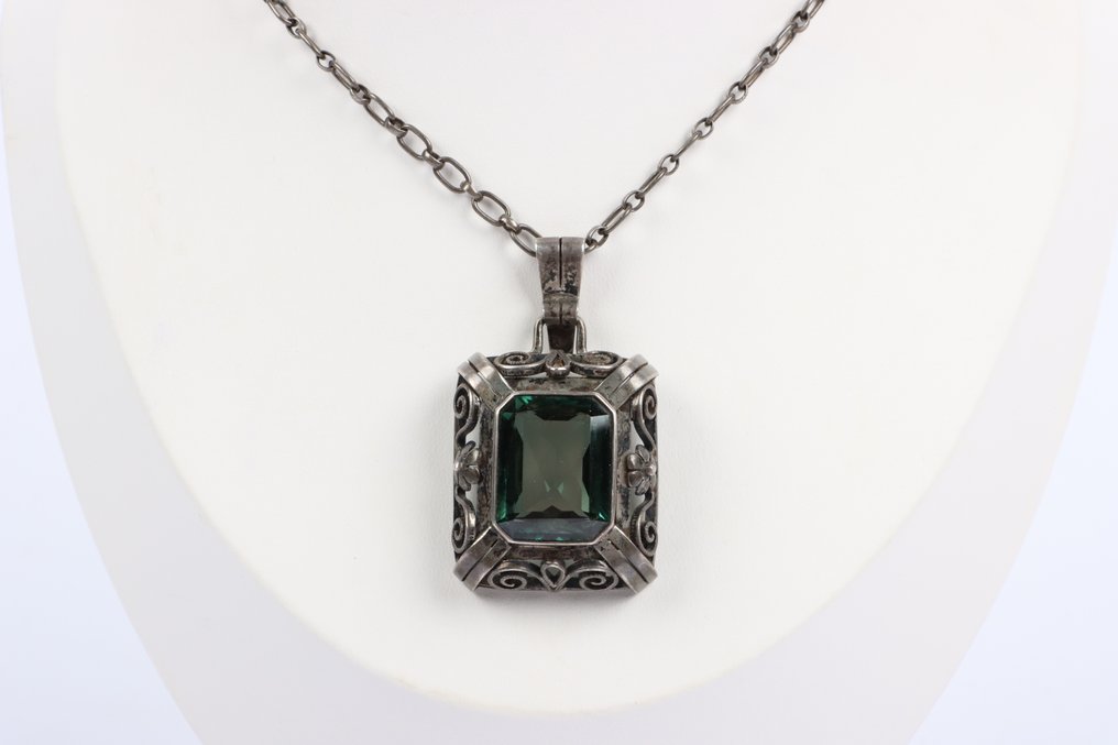 沒有保留價 - 頸鏈 銀 -  9.53ct. tw. 電氣石 - 哥特复兴 #1.0