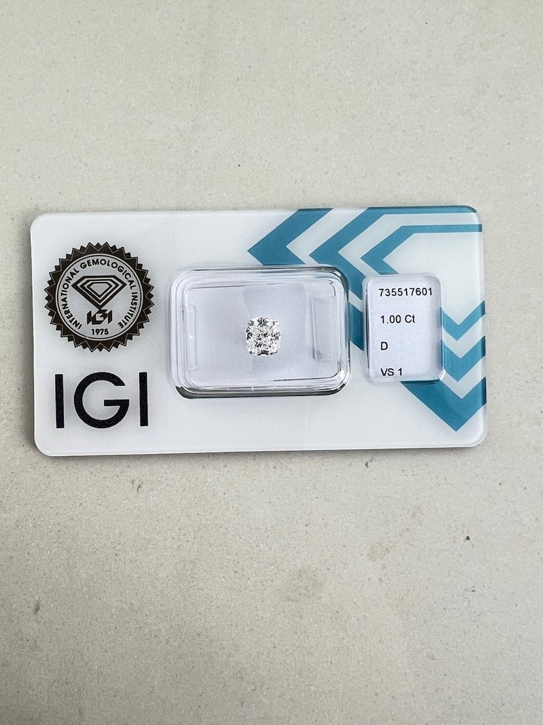 没有保留价 - 1 pcs 钻石  (天然)  - 1.00 ct - 枕形 - D (无色) - VS1 轻微内含一级 - 国际宝石研究院（IGI） #1.0