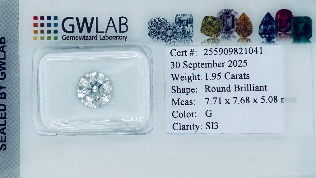1 pcs Διαμάντι  (Φυσικό)  - 1.95 ct - Στρογγυλό - G - SI3 - Gemewizard Gemological Laboratory (GWLab) #2.1