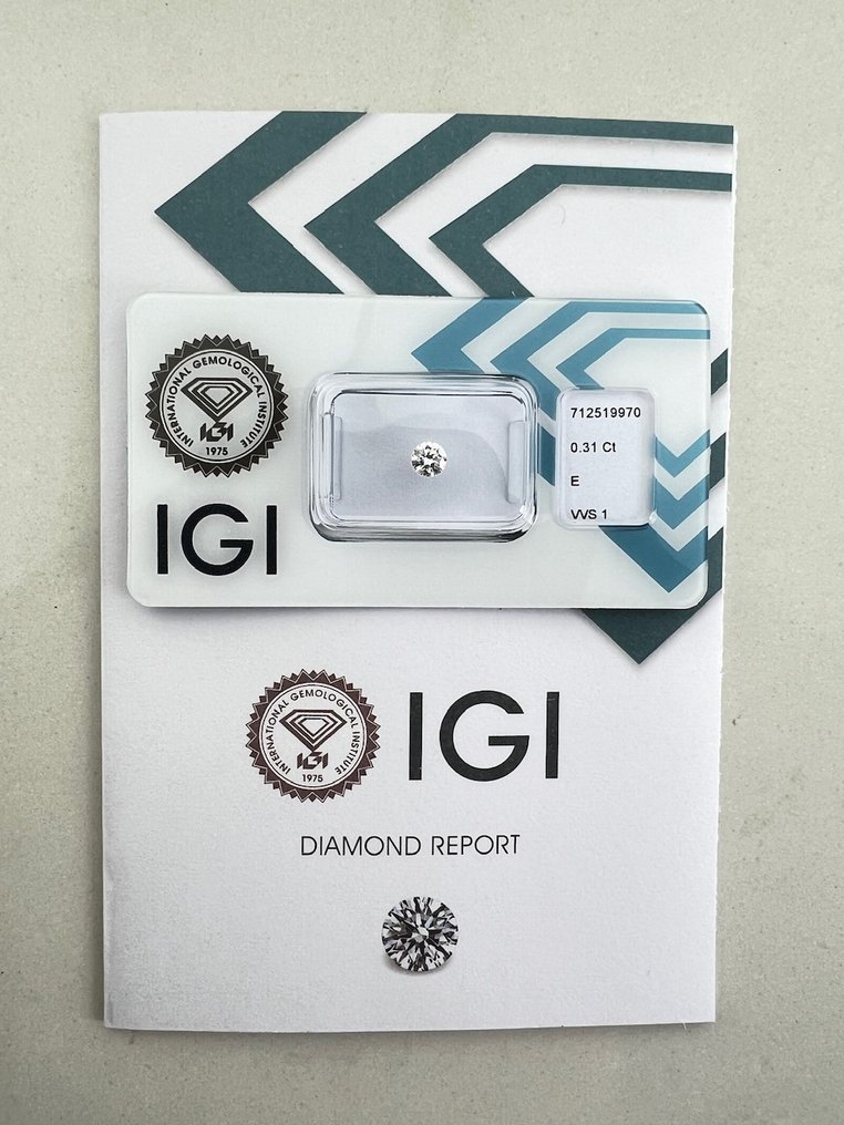 1 pcs Διαμάντι (Φυσικό) - 0.31 ct - Στρογγυλό - E - VVS1 - International Gemological Institute (IGI) #1.0
