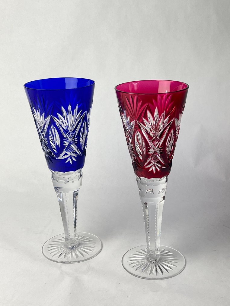 Val Saint Lambert - Hubert Fouarge - 花瓶 (2) - Scheffel - 水晶 - 精细手工雕刻 #1.0