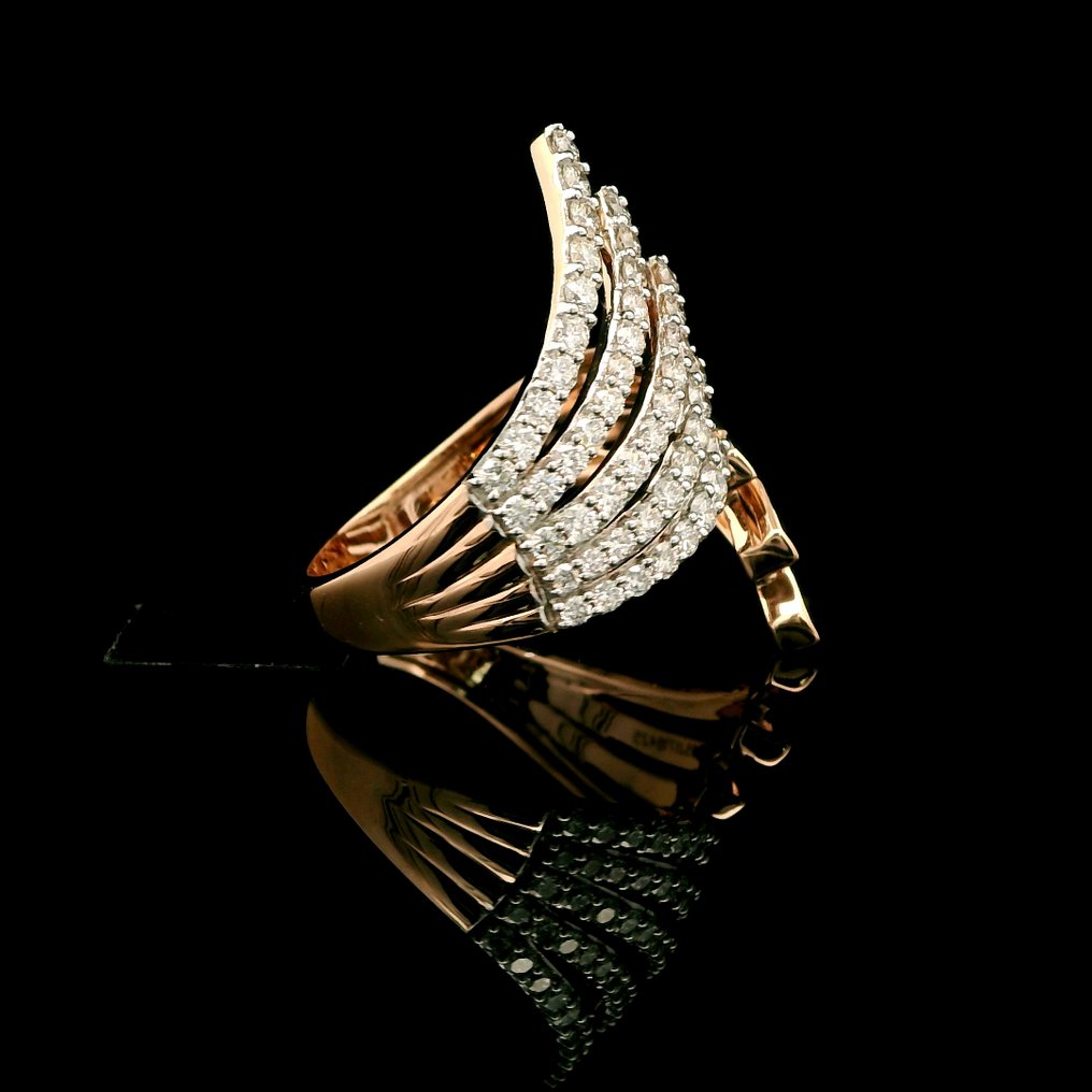 戒指 - 14K包金 玫瑰金 - 0.61ct. tw. 钻石 (天然) #2.1