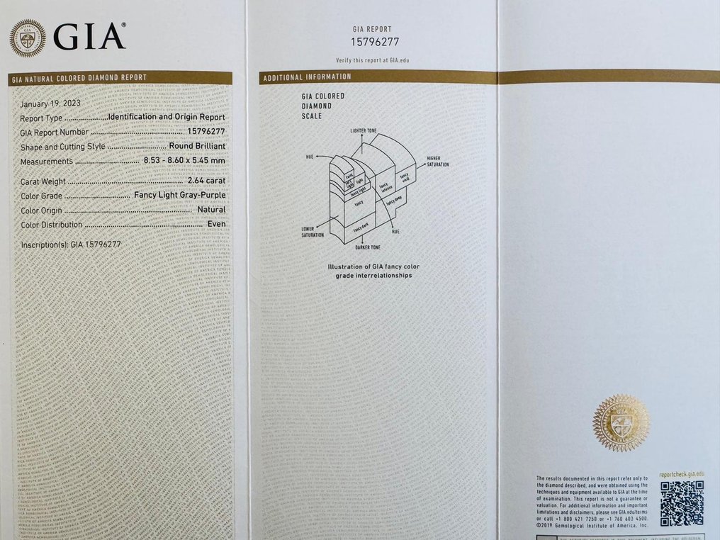 1 pcs Diamant (Couleur naturelle) - 2.64 ct - Rond - Fancy light Pourpre, Grisâtre Mauve, Gris - Non précisé dans le rapport de laboratoire - Gemological Institute of America (GIA) #3.2