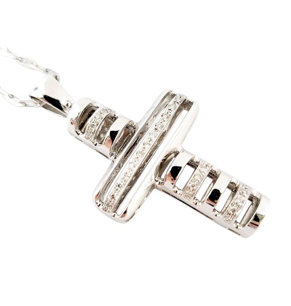 吊墜頸鏈 - 18 克拉 白金 -  0.30ct. tw. 鉆石 (天然)  #1.0