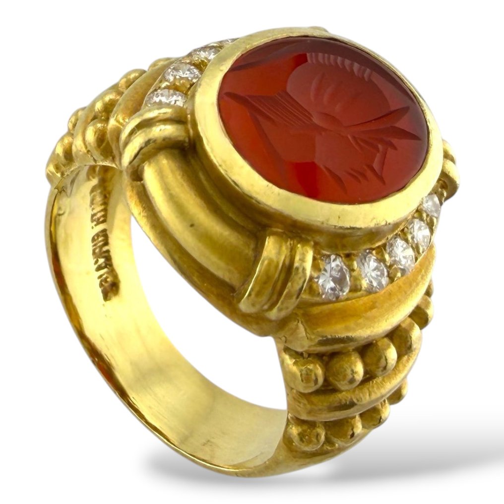 Judith Ripka - 戒指 - 18K包金 18k 黄金珊瑚 Trojan 头部与钻石戒指, 黄金 #4.3