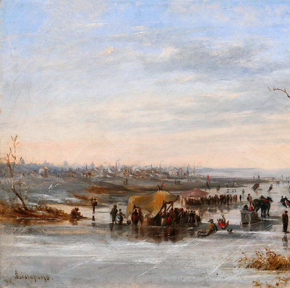 Louis Schepens (1816-1884) - Netherlands, winter skating scene #2.1