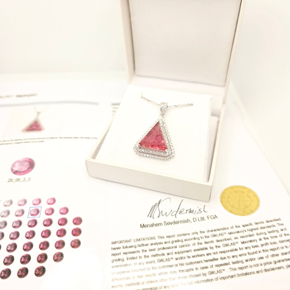 Sans prix de réserve - Collier avec pendentif - 14 carats Or blanc -  9.48ct. tw. Tourmaline - Diamant #1.0