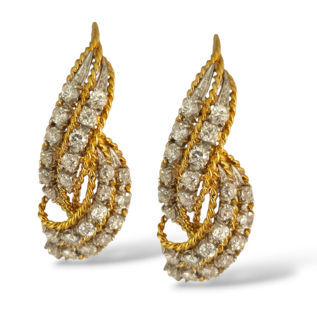 耳環 - 18 克拉 黃金, 复古18K黄金3.84克拉钻石尖头耳环 - 3.84ct. tw. 鉆石 (天然) #2.1