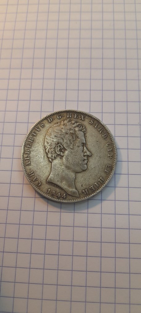 Ιταλία, Σαβοΐα Carlo Alberto. 5 Lire 1844 Genova  (χωρίς τιμή ασφαλείας) #4.3