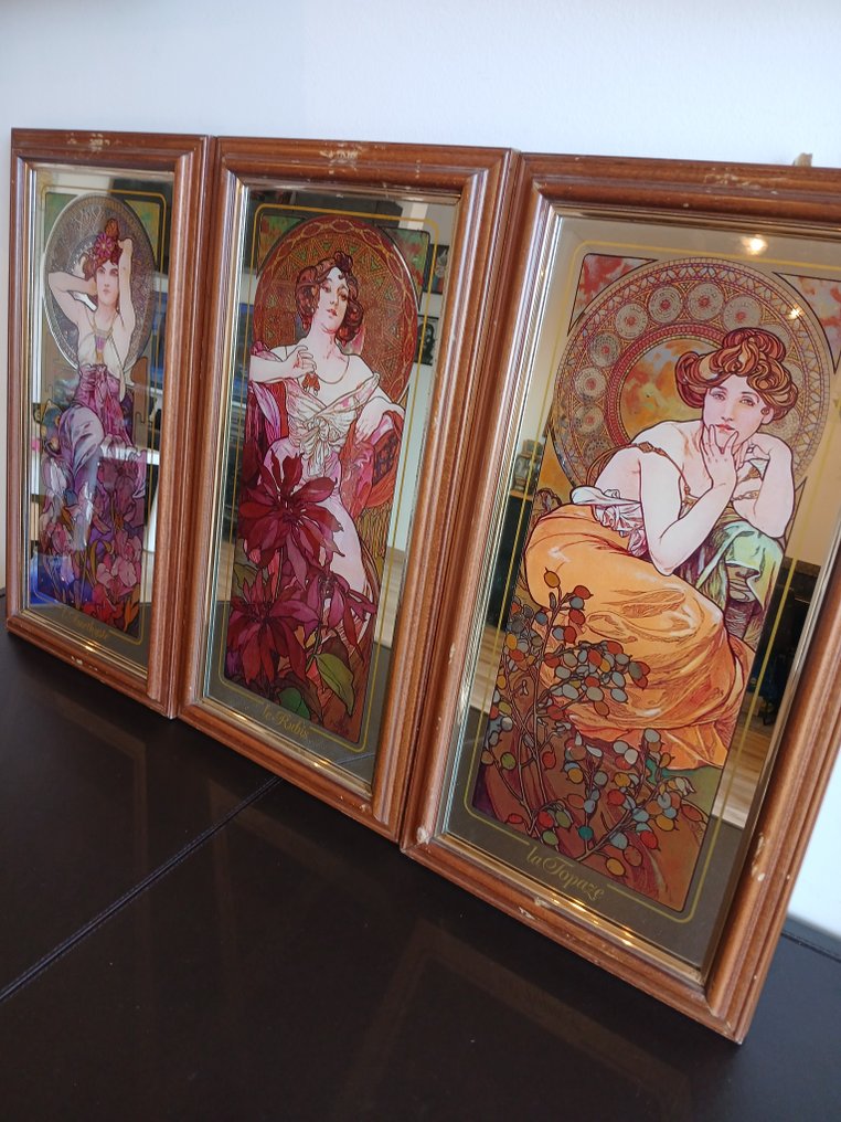 Mirror (3)  - Glass, Wood - After Alphonse Mucha #1.0