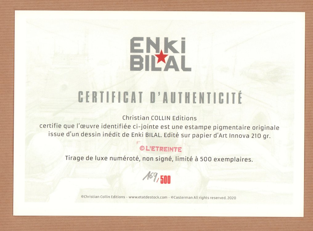 Bilal, Enki - 1 Εκτύπωση με χρωστικές - L'étreinte - 2020 #2.1