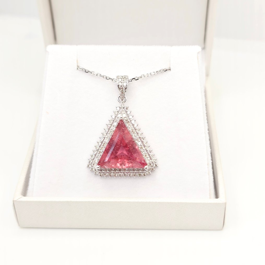 Sans prix de réserve - Collier avec pendentif - 14 carats Or blanc -  9.48ct. tw. Tourmaline - Diamant #1.0