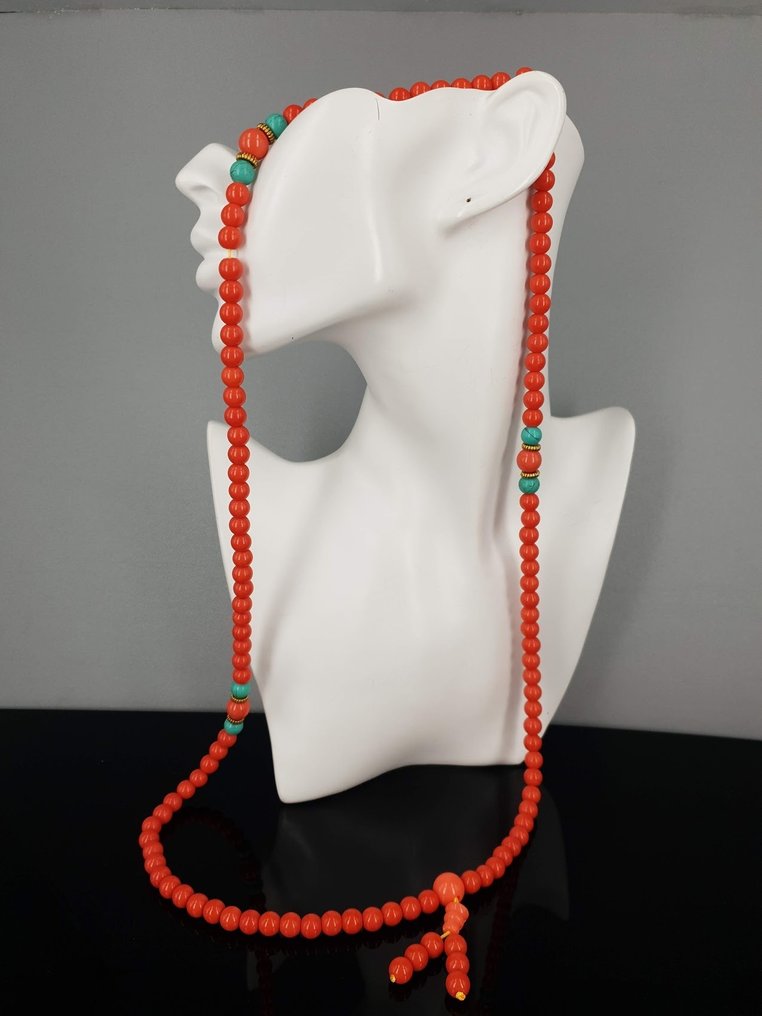 天然珊瑚绿松石念珠 / 免运费 - 链 #1.0