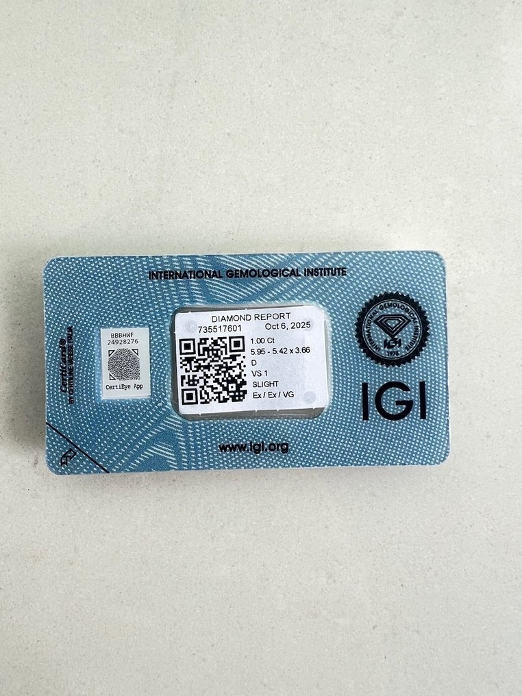 没有保留价 - 1 pcs 钻石  (天然)  - 1.00 ct - 枕形 - D (无色) - VS1 轻微内含一级 - 国际宝石研究院（IGI） #2.1