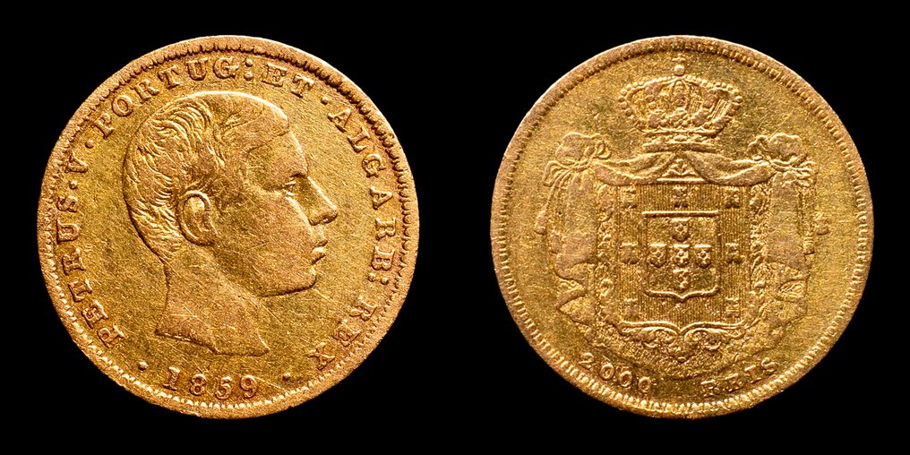Portugal. D. Pedro V (1853-1861). 2000 Reis 1859 - Escassa #2.1
