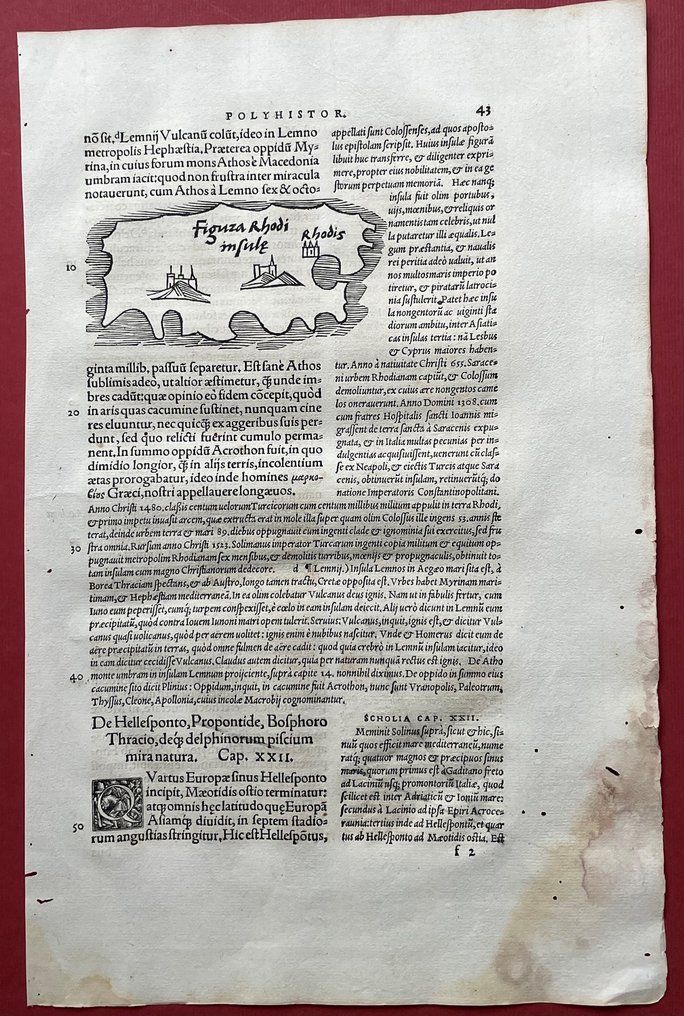Greece - Rhodes Island; Sebastian Münster / Solinus - Figura Rhodi insulae (Shape of Rhodus Island) - 1521-1550 #1.0