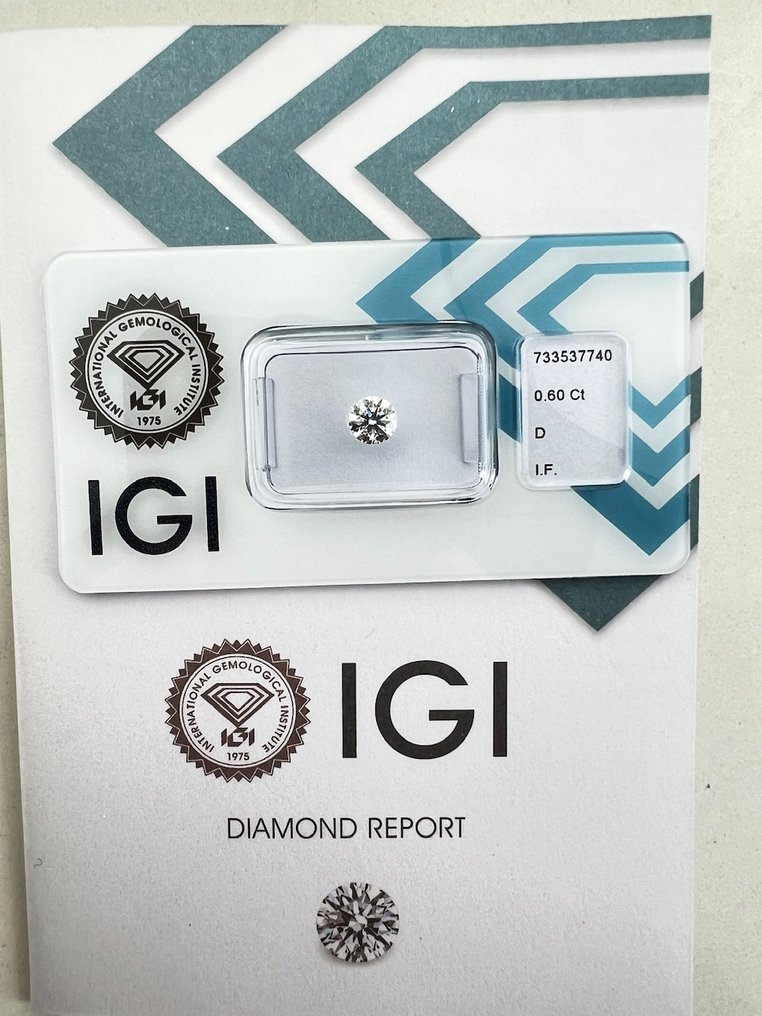 1 pcs Διαμάντι (Φυσικό) - 0.60 ct - Στρογγυλό - D (άχρωμο) - IF - International Gemological Institute (IGI) #1.0