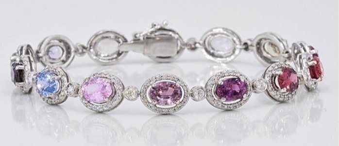 Στολίδι καρπού - 18 καράτια Λευκός χρυσός - 19.50ct. tw. Ζαφείρι - Διαμάντι - Αποκλειστικό βραχιόλι σχεδιαστή. #1.0