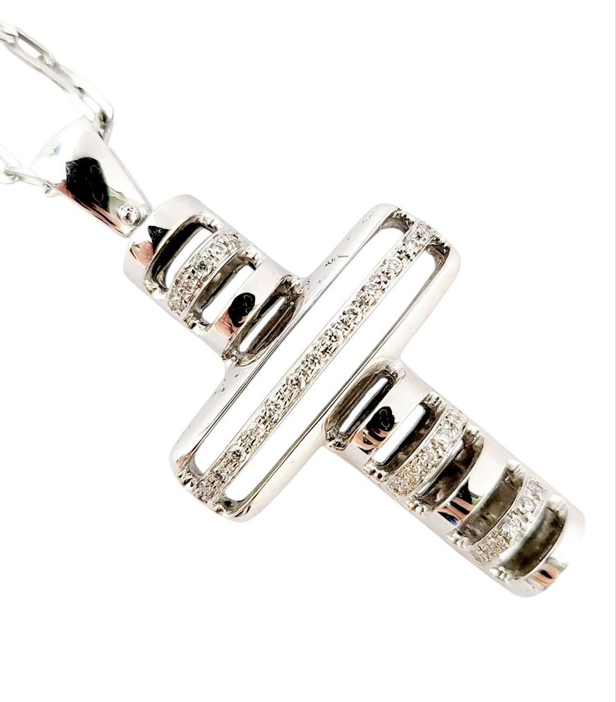 吊墜頸鏈 - 18 克拉 白金 -  0.30ct. tw. 鉆石 (天然)  #1.0