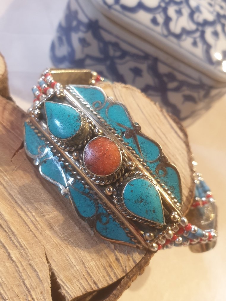 藏银、绿松石、红珊瑚 - 手鈪 #1.0